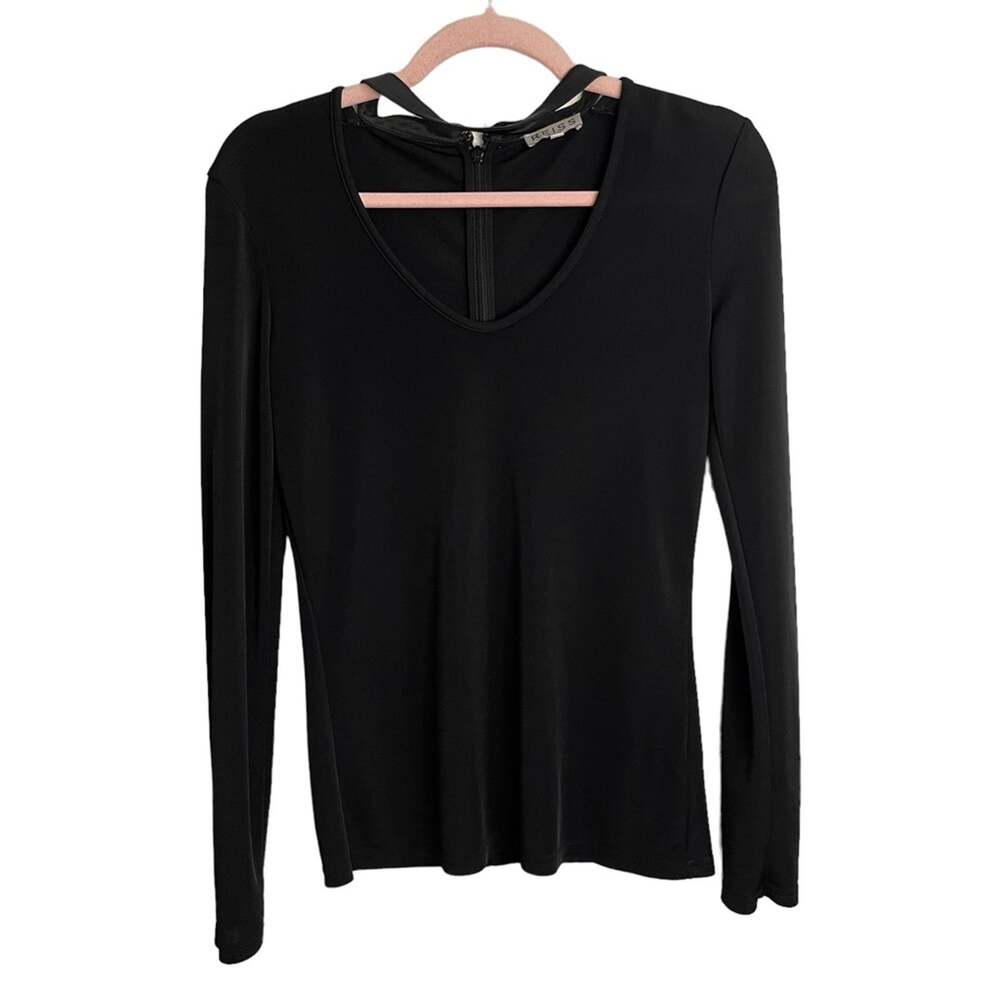 Reiss Juliet Faux Leather Choker Neck Long Sleeve Blouse